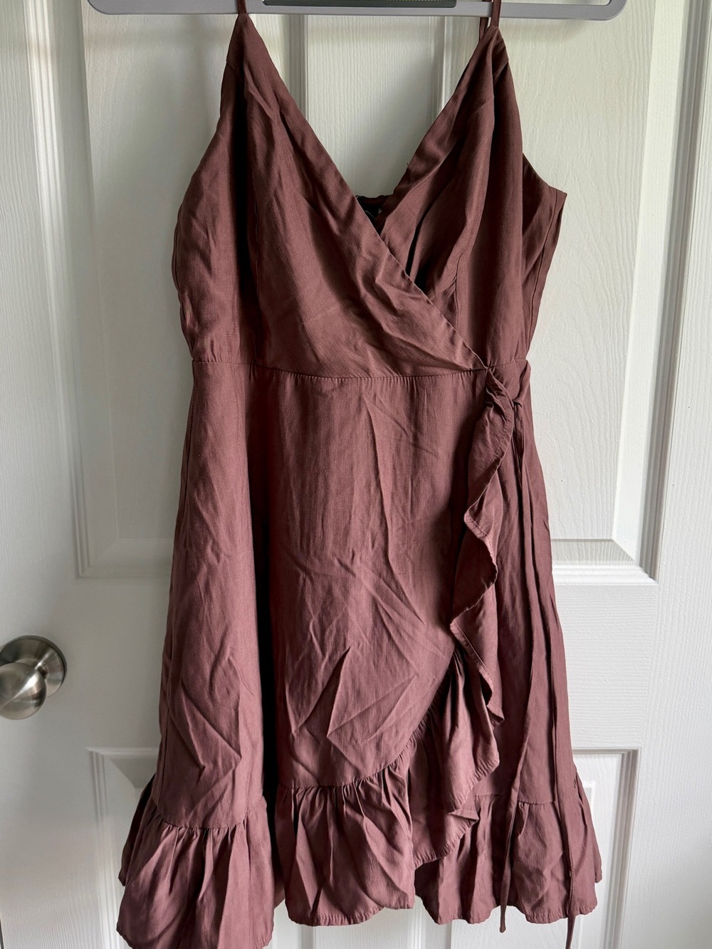 Women’s Mauve Wrap Sundress with Ruffle Hem